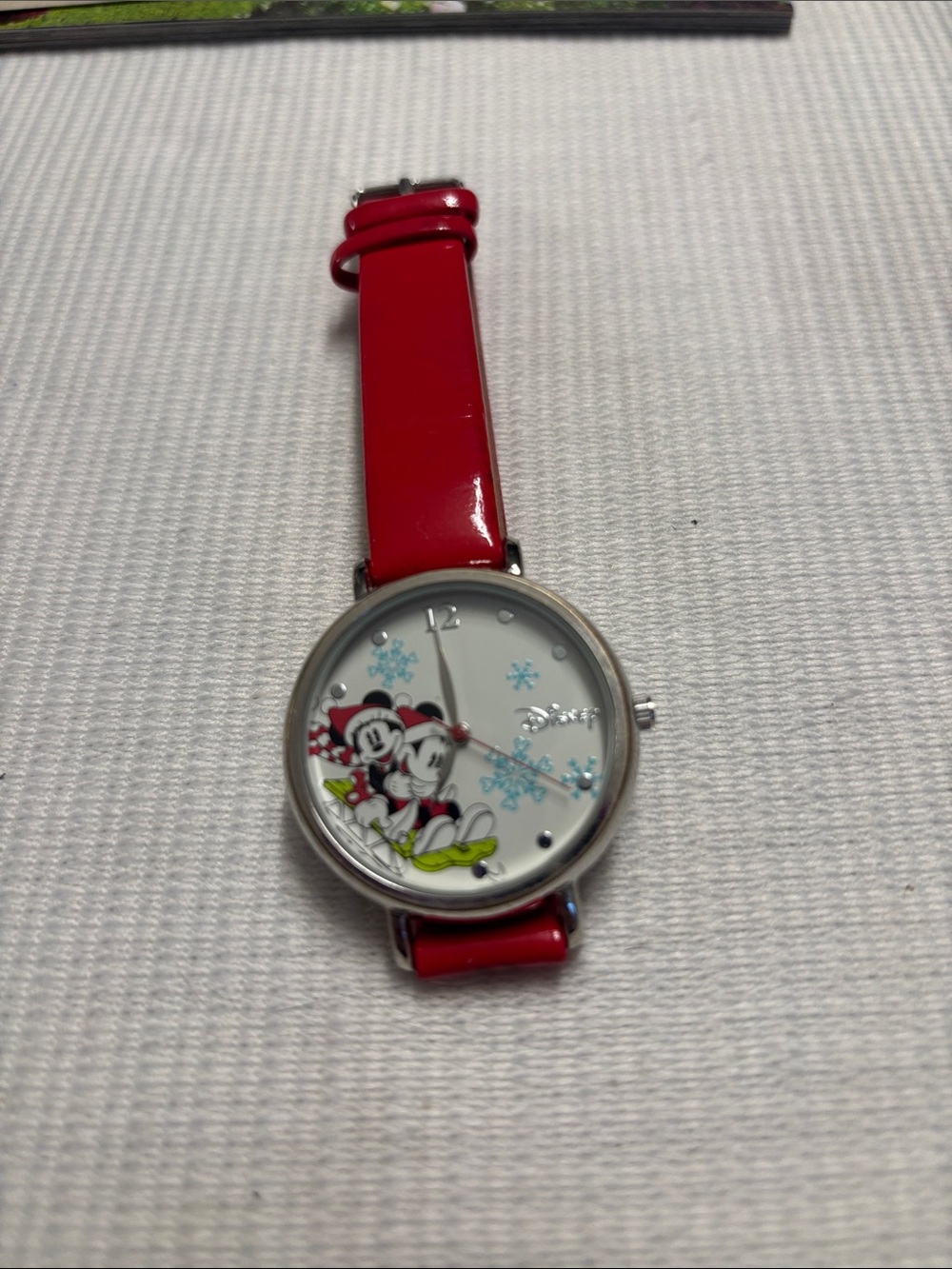 Disney Red Kids Watch with Mickey & Minnie Sled Art